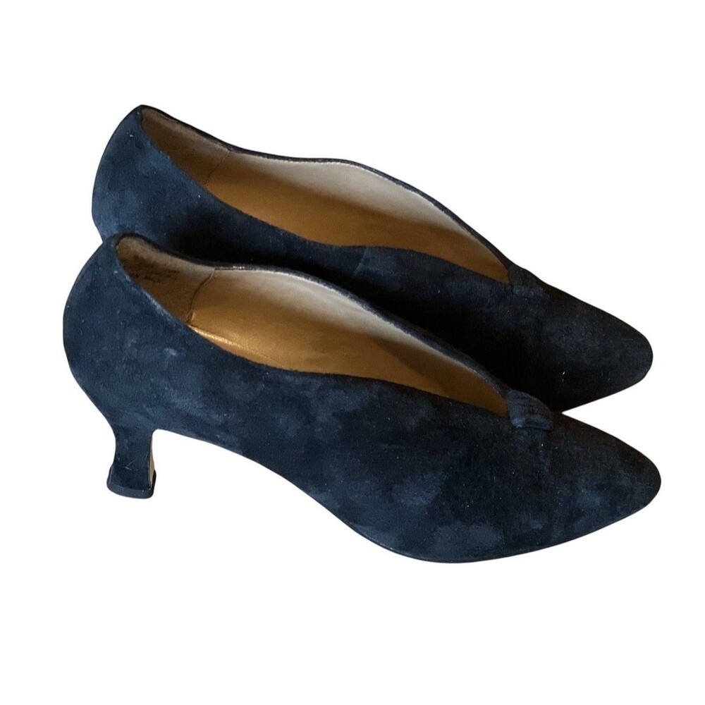 Vintage Carriage Court Black V Split Paula Suede Size 7.5M 2” Kitten Heels - Picture 7 of 16
